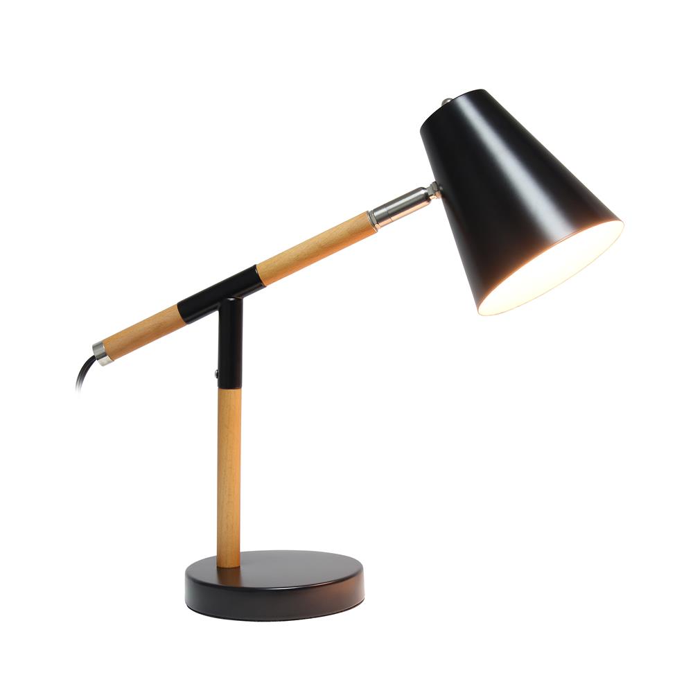 All The Rage LD1059-BLK Simple Designs Black Matte and Wooden Pivot Desk Lamp
