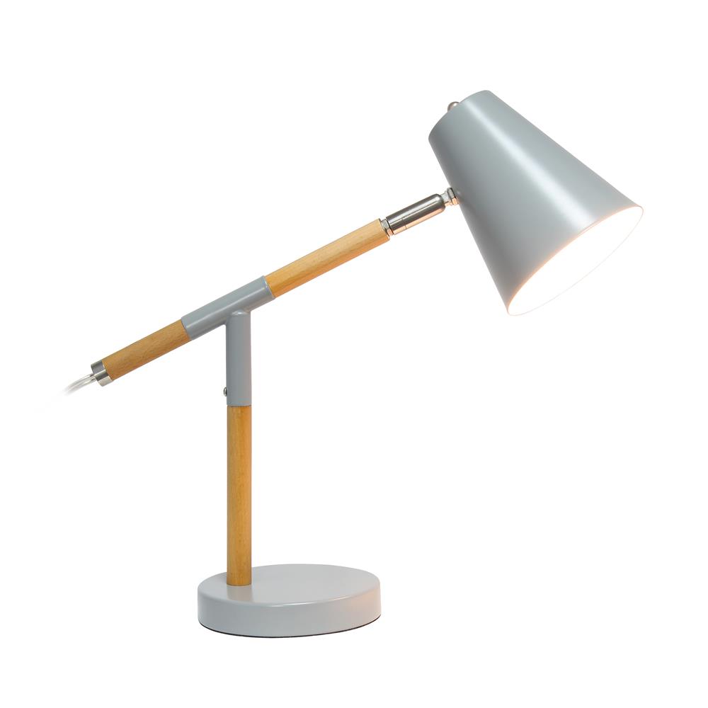 All The Rage LD1059-GRY Simple Designs Gray Matte and Wooden Pivot Desk Lamp