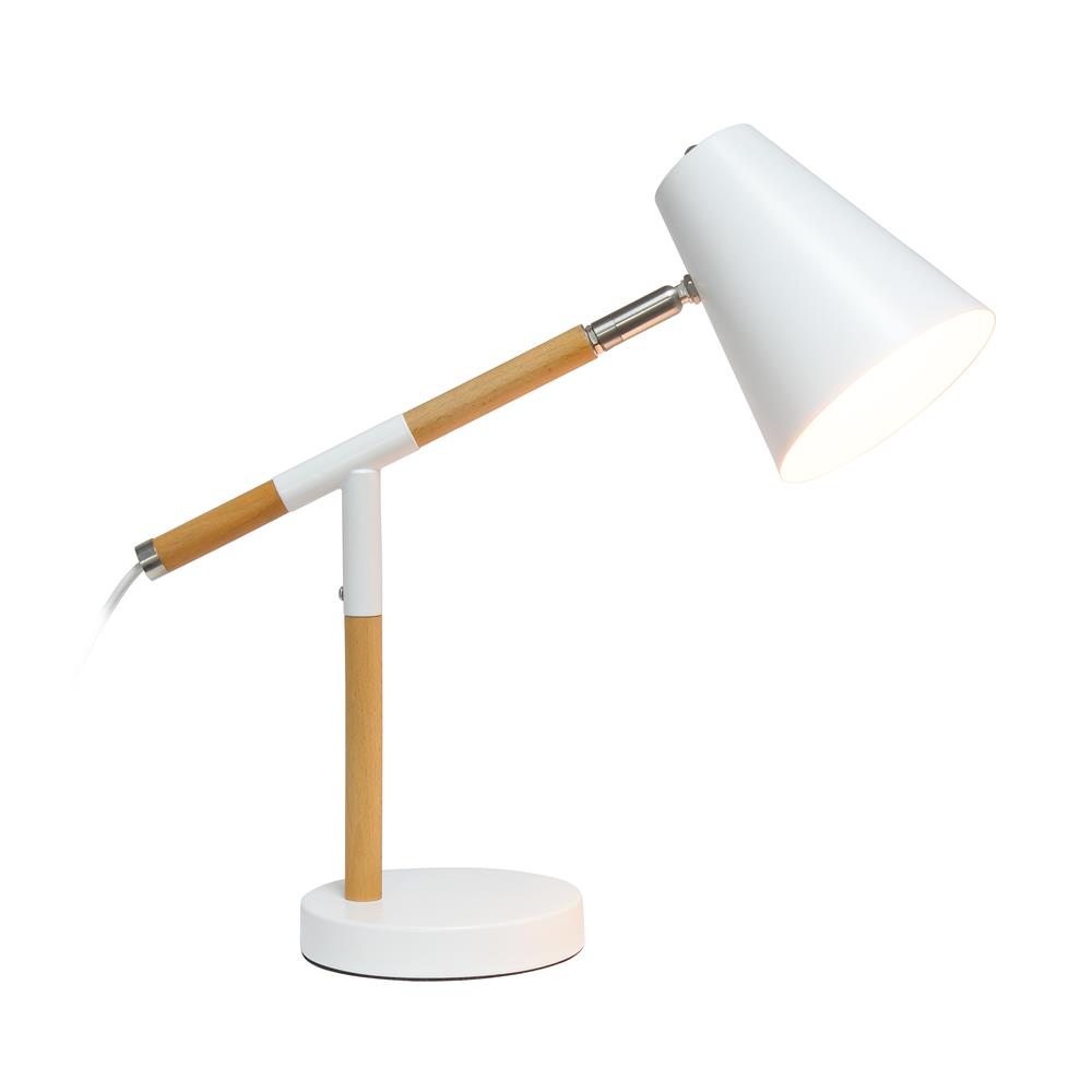 All The Rage LD1059-WHT Simple Designs White Matte and Wooden Pivot Desk Lamp
