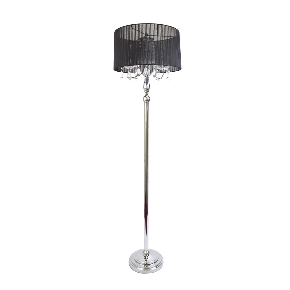  All The Rages LF1002-BLK Elegant Designs Trendy Romantic Sheer Shade Floor Lamp with Hanging Crystals/ Black
