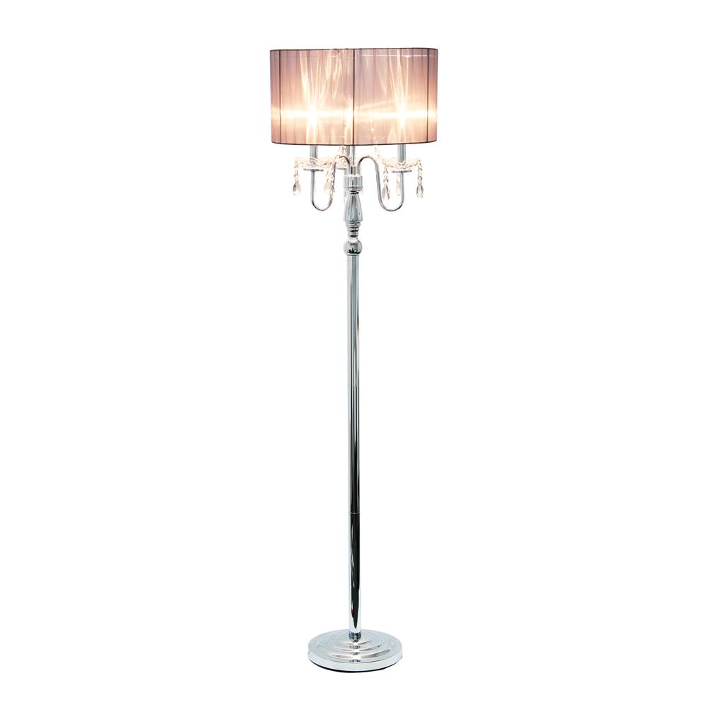 All The Rage LF1002-GRY Elegant Designs Romantic Cascading Crystal and Chrome Floor Lamp with Drum Shade, Gray