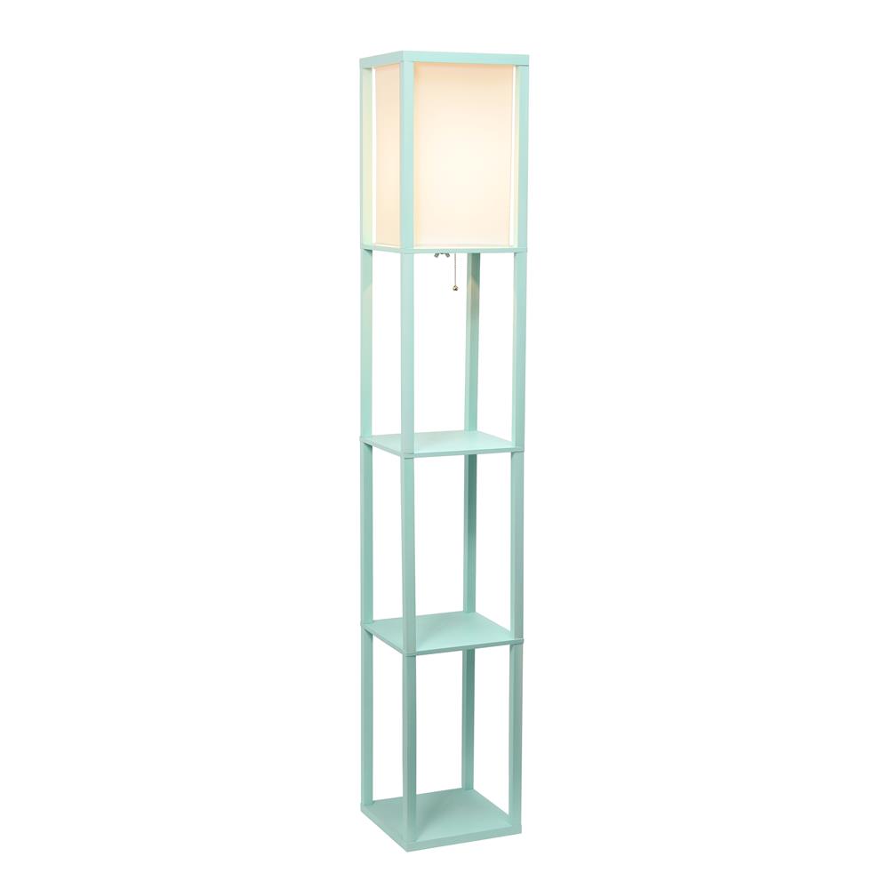 All The Rage LF1014-AQU Simple Designs Floor Lamp Etagere Organizer Storage Shelf with Linen Shade, Aqua