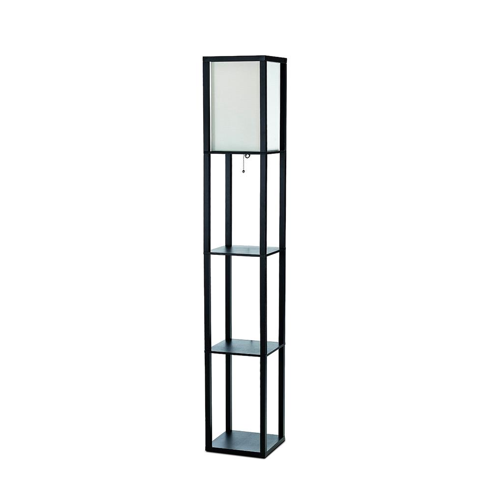  All The Rages LF1014-BLK Simple Designs Floor Lamp Etagere Organizer Storage Shelf with Linen Shade/ Black