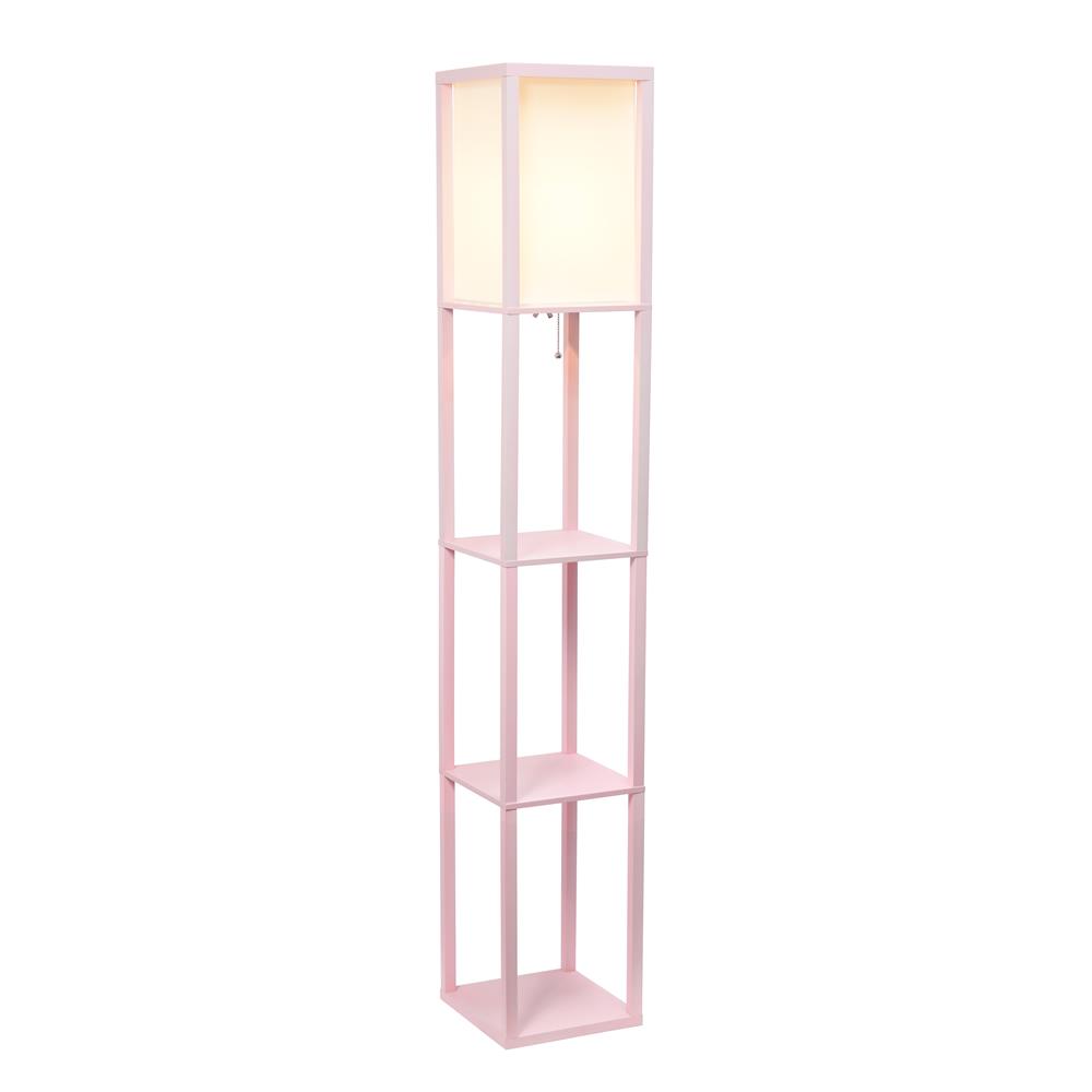 All The Rage LF1014-LPK Simple Designs Floor Lamp Etagere Organizer Storage Shelf with Linen Shade, Light Pink