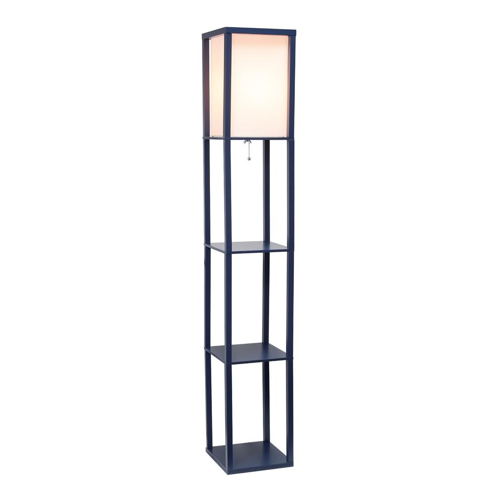 All The Rage LF1014-NAV Simple Designs Floor Lamp Etagere Organizer Storage Shelf with Linen Shade, Navy