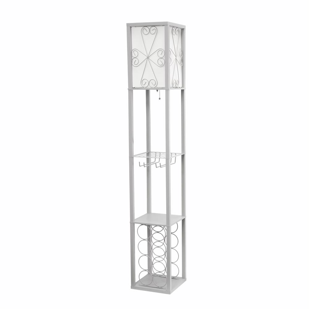 All The Rages LF1015-GRY Simple Designs Floor Lamp Etagere Organizer Storage Shelf and Wine Rack with Linen Shade 