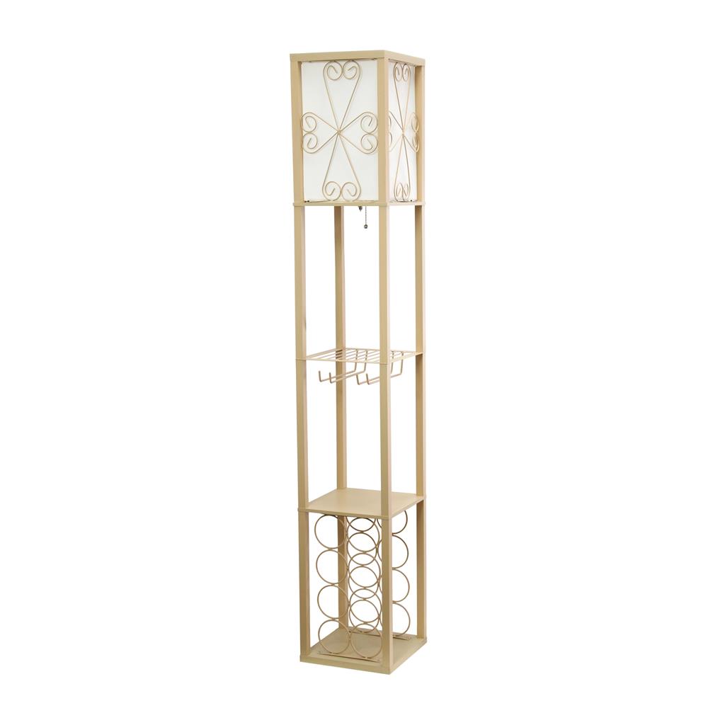 All The Rages LF1015-TAN Simple Designs Floor Lamp Etagere Organizer Storage Shelf and Wine Rack with Linen Shade 