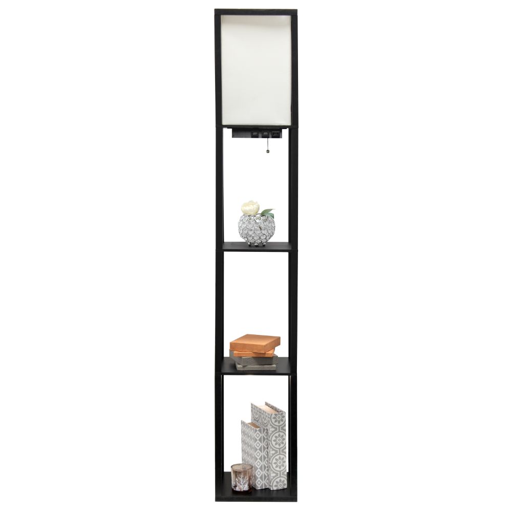 All The Rages LF1037-BLK Simple Designs Floor Lamp Etagere Organizer Storage Shelf with 2 USB Charging Ports in Black