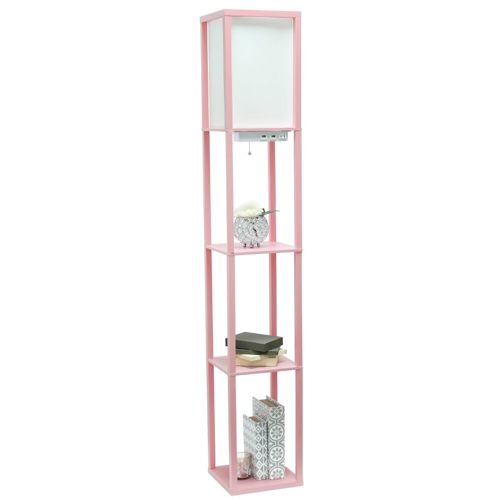 All The Rages LF1037-LPK Simple Designs Floor Lamp Etagere Organizer Storage Shelf with 2 USB Charging Ports in Light Pink