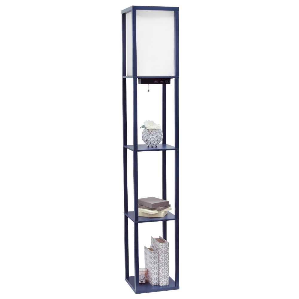 All The Rages LF1037-NAV Simple Designs Floor Lamp Etagere Organizer Storage Shelf with 2 USB Charging Ports in Navy