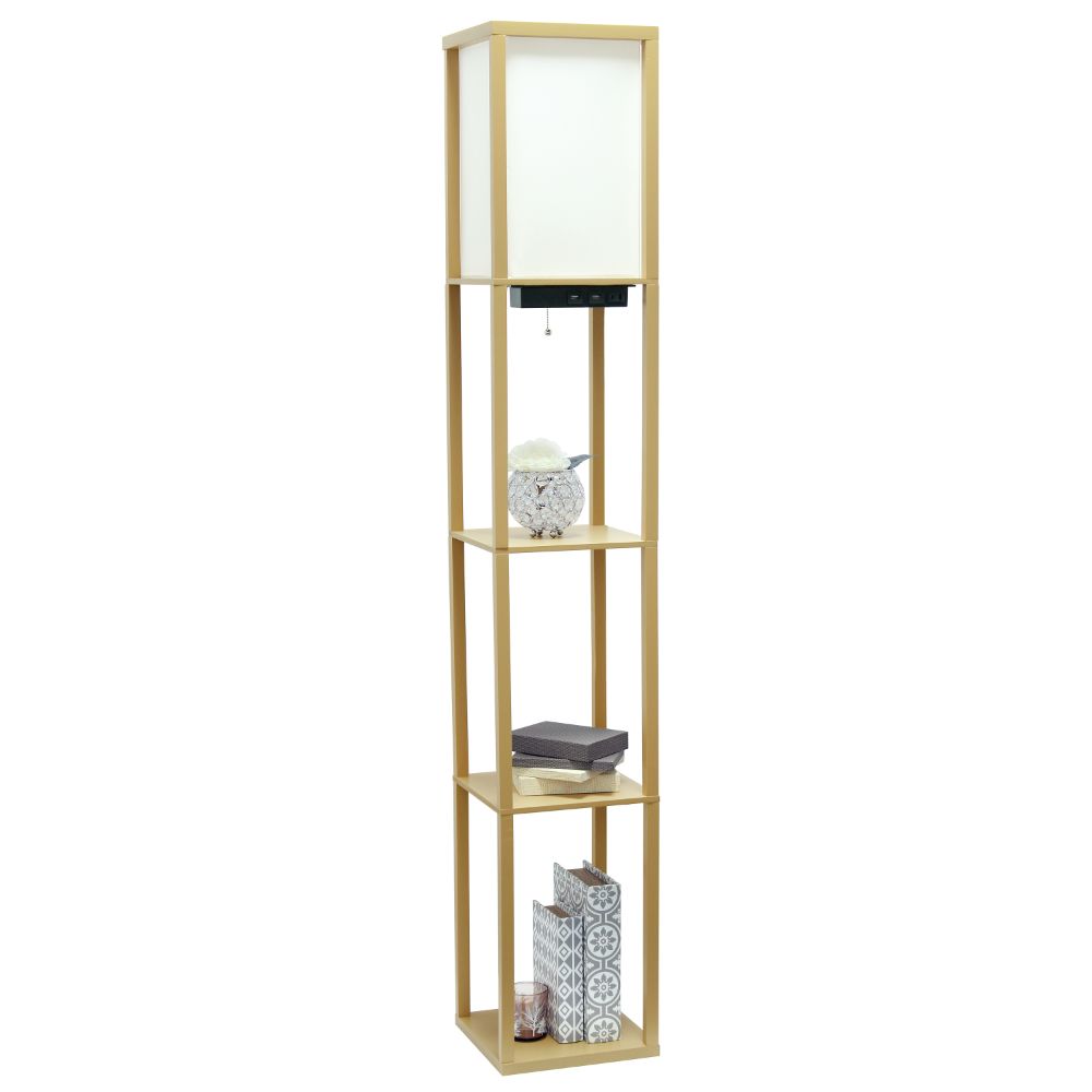 All The Rages LF1037-TAN Simple Designs Floor Lamp Etagere Organizer Storage Shelf with 2 USB Charging Ports in Tan