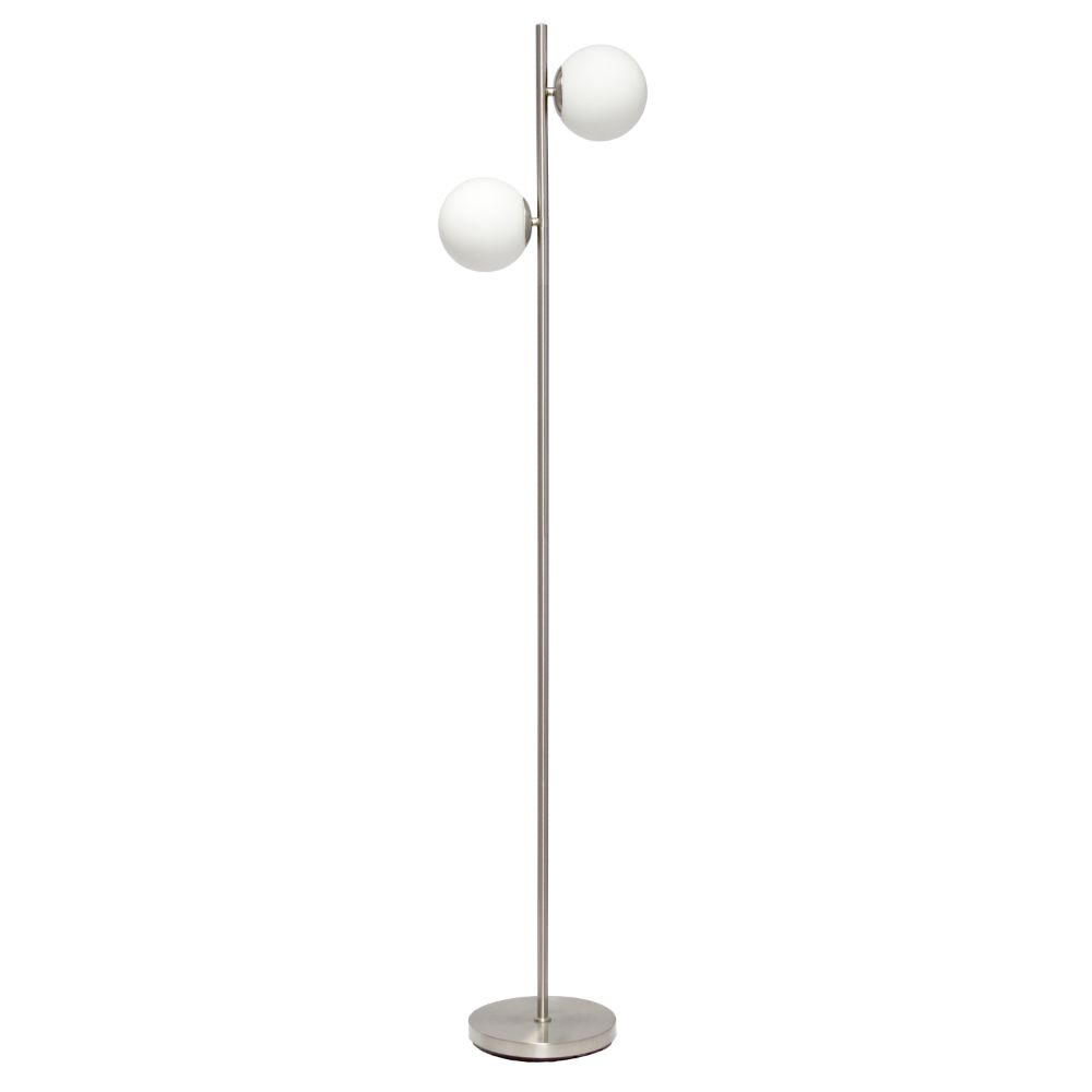 All The Rages LF1044-BSN Simple Designs 66" Tall Mid Century Modern Standing Tree Floor Lamp with Dual White Glass Globe Shade 