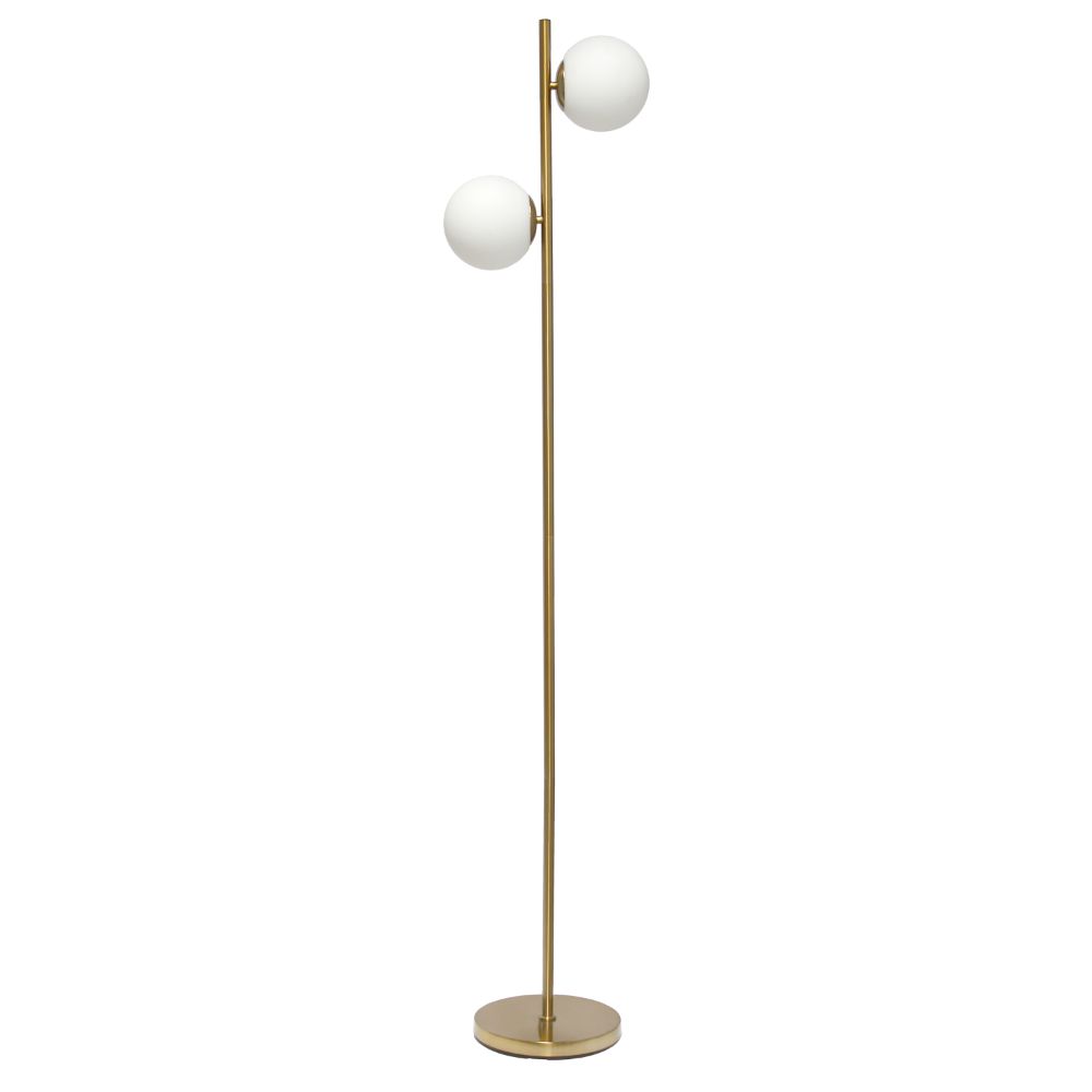 All The Rages LF1044-GLD Simple Designs 66" Tall Mid Century Modern Standing Tree Floor Lamp with Dual White Glass Globe Shade 