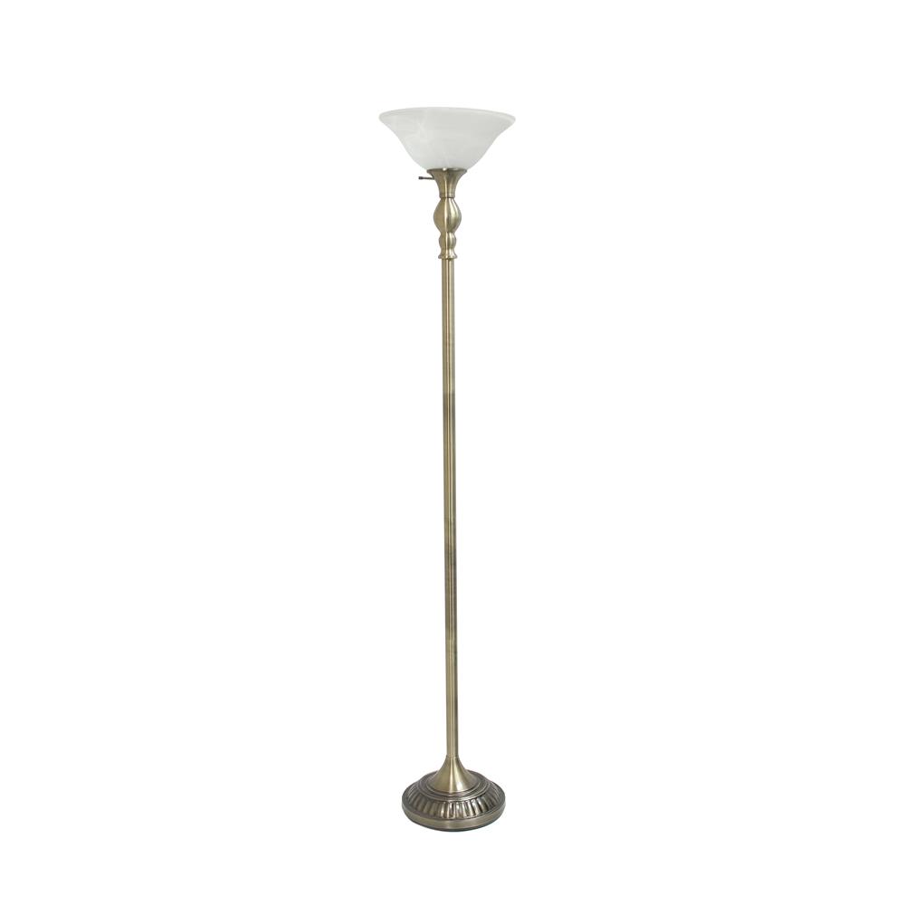 All The Rages LF2001-ABS Elegant Designs 1 Light Torchiere Floor Lamp with Marbleized White Glass Shade, Antique Brass