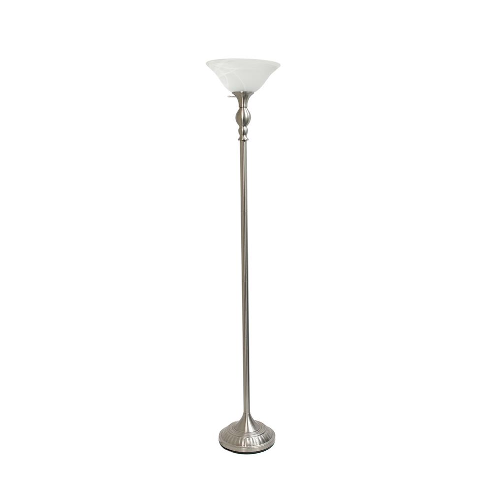 All The Rages LF2001-BSN Elegant Designs 1 Light Torchiere Floor Lamp with Marbleized White Glass Shade, Brushed Nickel