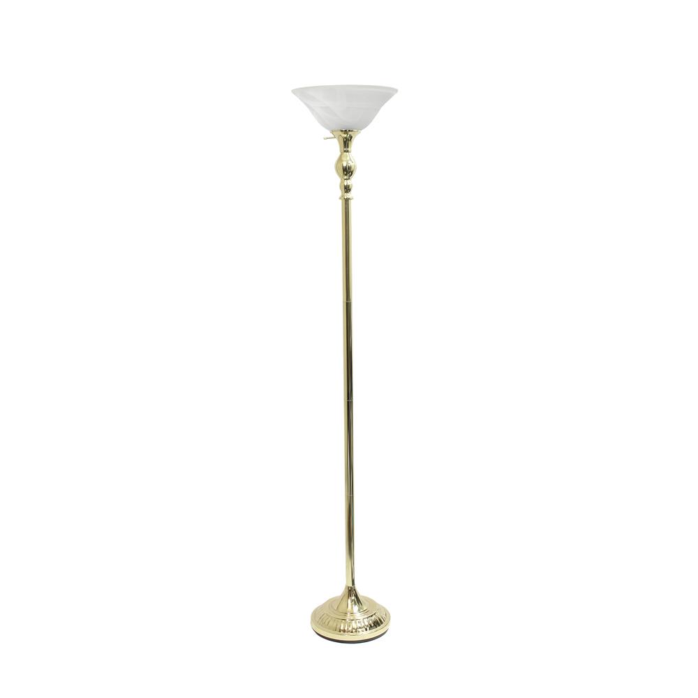 All The Rages LF2001-GLD Elegant Designs 1 Light Torchiere Floor Lamp with Marbleized White Glass Shade, Gold