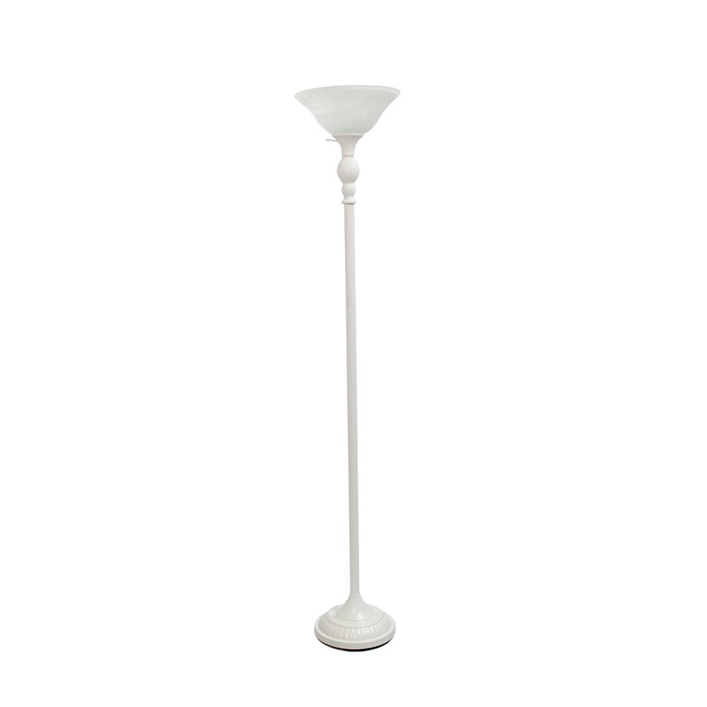 All The Rages LF2001-WHT Elegant Designs 1 Light Torchiere Floor Lamp with Marbleized White Glass Shade, White