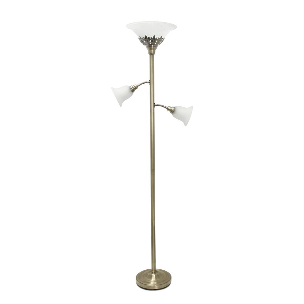 All The Rages LF2002-ABS Elegant Designs 3 Light Floor Lamp with Scalloped Glass Shades, Antique Brass