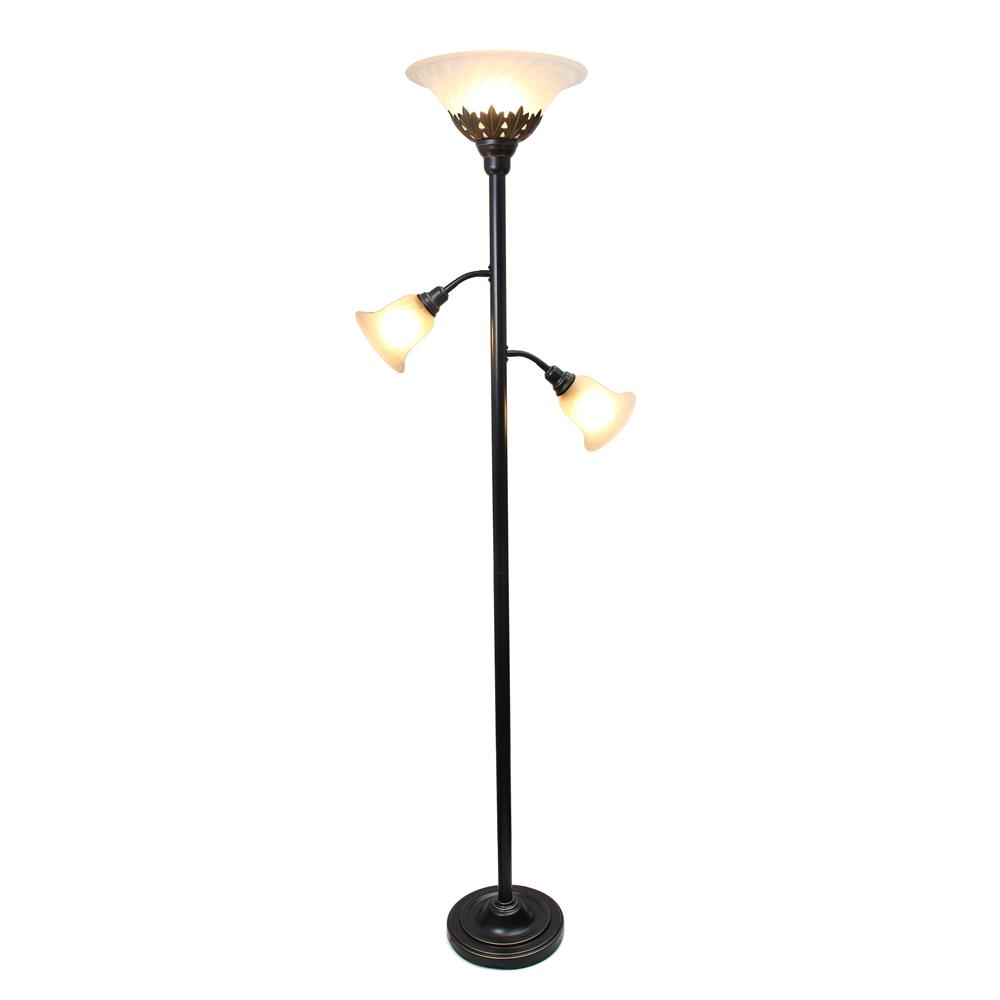 All The Rage LF2002-RBW Elegant Designs 3 Light Floor Lamp with White Scalloped Glass Shades, Restoration Bronze and White