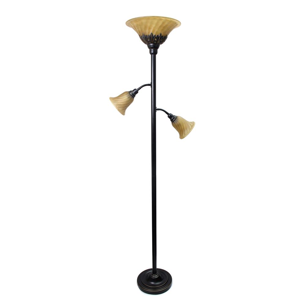 All the Rages LF2002-RBZ Elegant Designs 3 Light Floor Lamp with Scalloped Glass Shades, Restoration Bronze