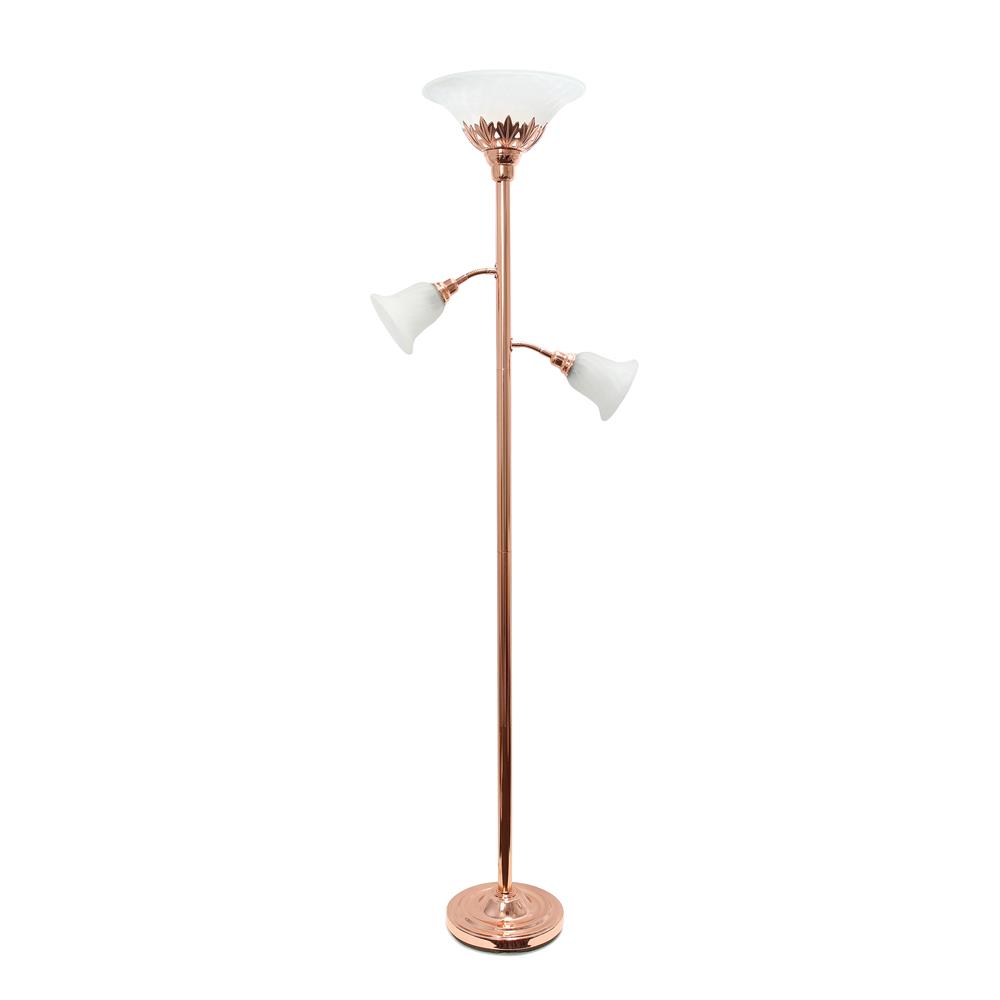 All The Rages LF2002-RGD Elegant Designs 3 Light Floor Lamp with Scalloped Glass Shades, Rose Gold