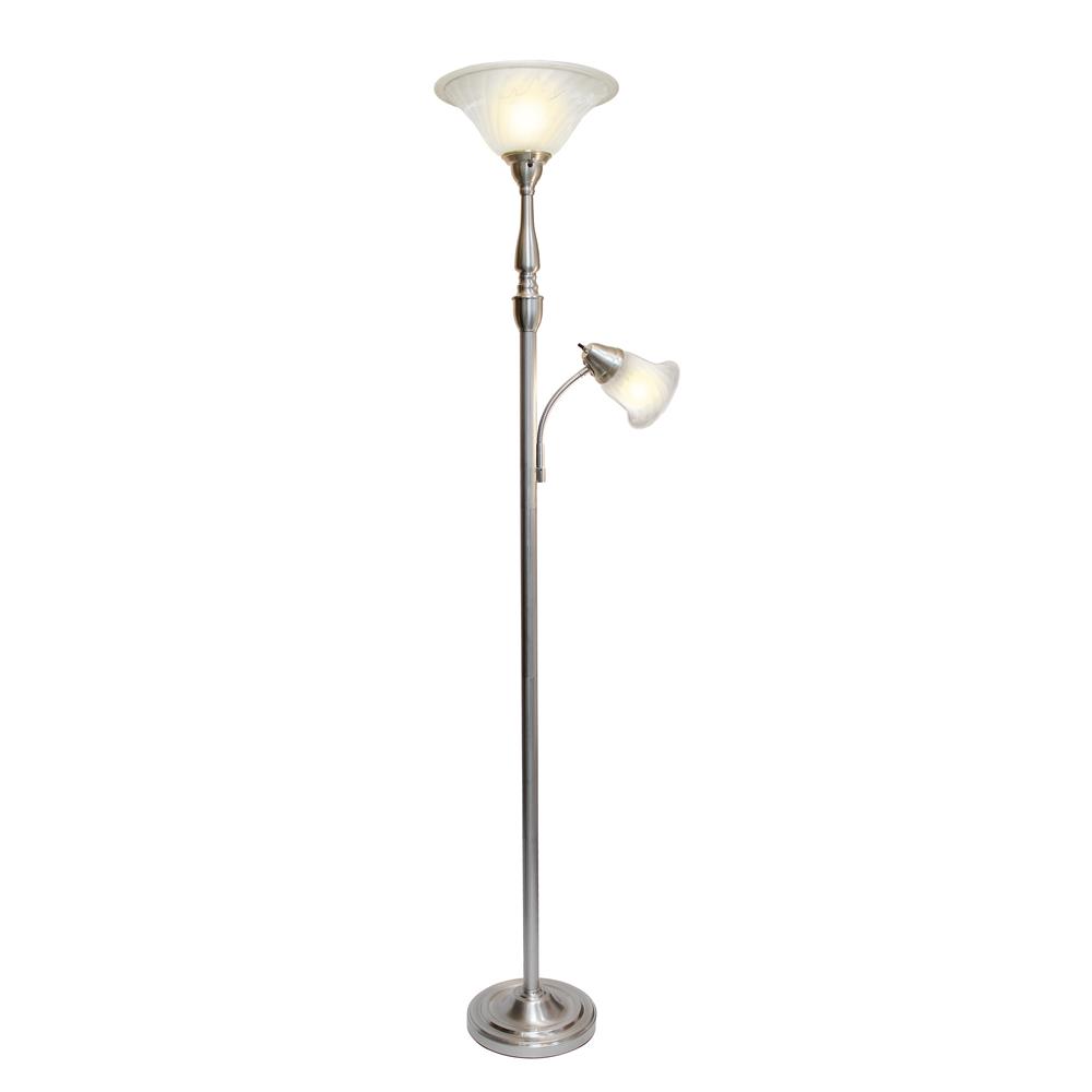 All the Rages LF2003-BSN Elegant Designs 2 Light Mother Daughter Floor Lamp with White Marble Glass, Brushed Nickel