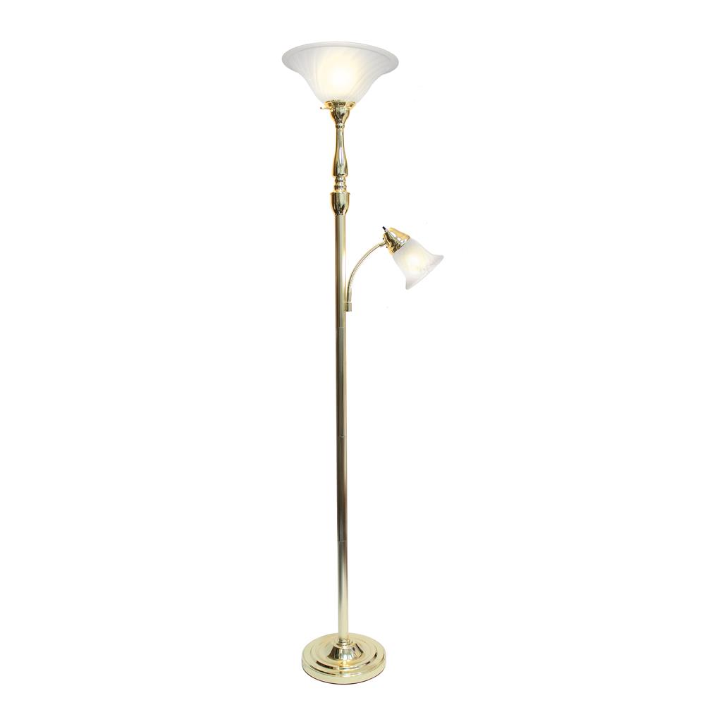 All the Rages LF2003-GLD Elegant Designs 2 Light Mother Daughter Floor Lamp with White Marble Glass, Gold