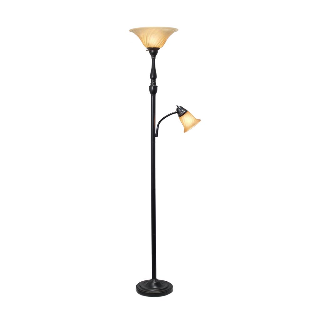 All The Rage LF2003-RBA Elegant Designs 2 Light Mother Daughter Floor Lamp with Amber Marble Glass Shades, Restoration Bronze and Amber