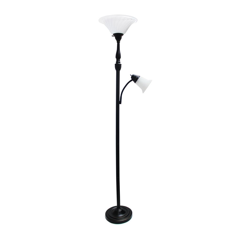 All the Rages LF2003-RBZ Elegant Designs 2 Light Mother Daughter Floor Lamp with White Marble Glass, Restoration Bronze