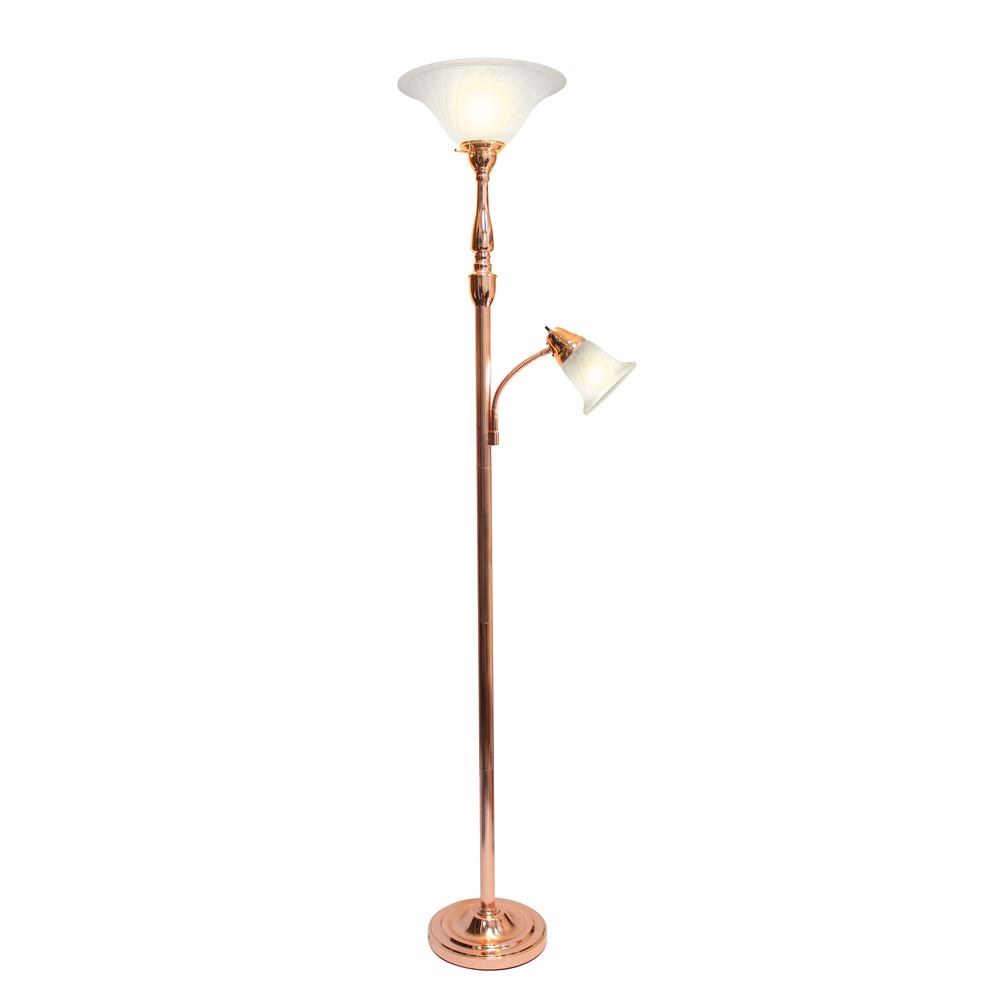 All the Rages LF2003-RGD Elegant Designs 2 Light Mother Daughter Floor Lamp with White Marble Glass, Rose Gold