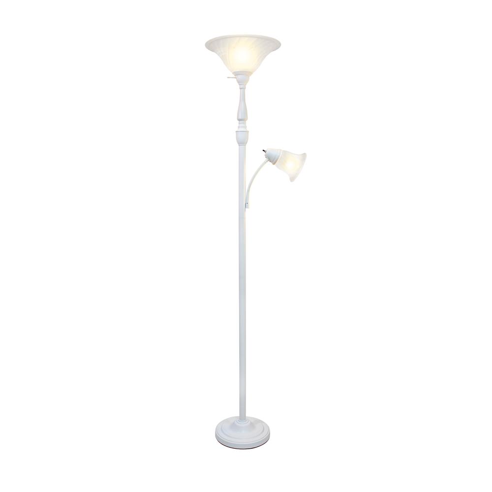 All the Rages LF2003-WHT Elegant Designs 2 Light Mother Daughter Floor Lamp with White Marble Glass, White