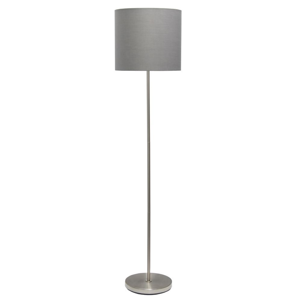 All The Rages LF2004-GRY Simple Designs Brushed Nickel Drum Shade Floor Lamp in Gray