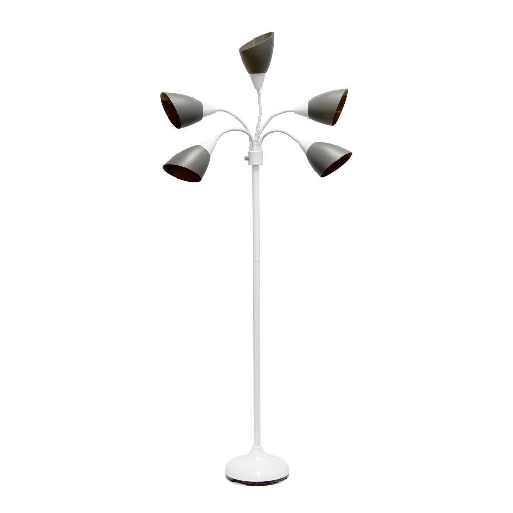All The Rages LF2006-GOW N/A Simple Designs 5 Light Adjustable Gooseneck White Floor Lamp with Gray Shades