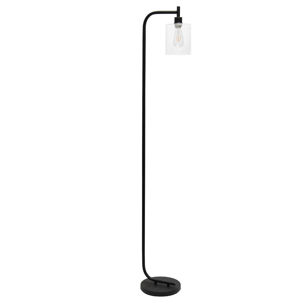 All The Rages LF2009-BLK Simple Designs Modern Iron Lantern Floor Lamp with Glass Shade in Black