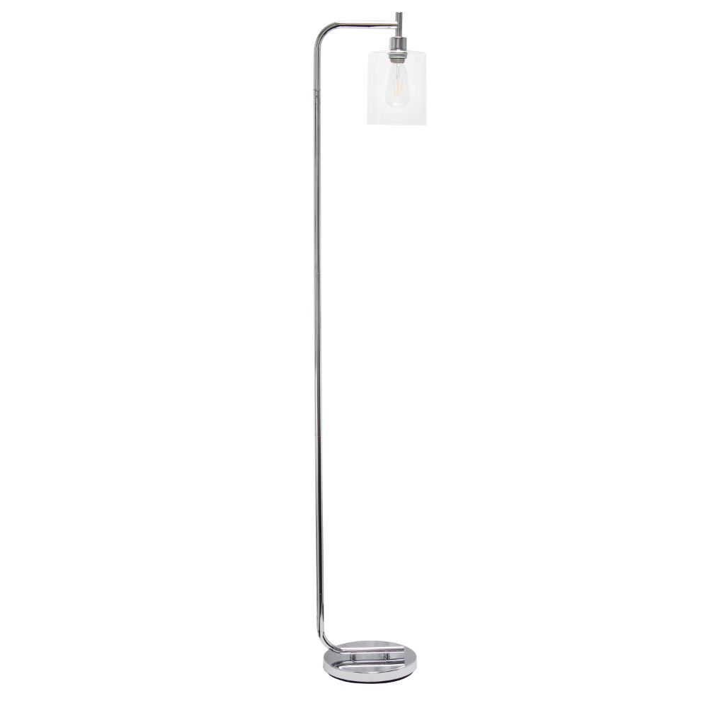 All The Rages LF2009-CHR Simple Designs Modern Iron Lantern Floor Lamp with Glass Shade in Chrome