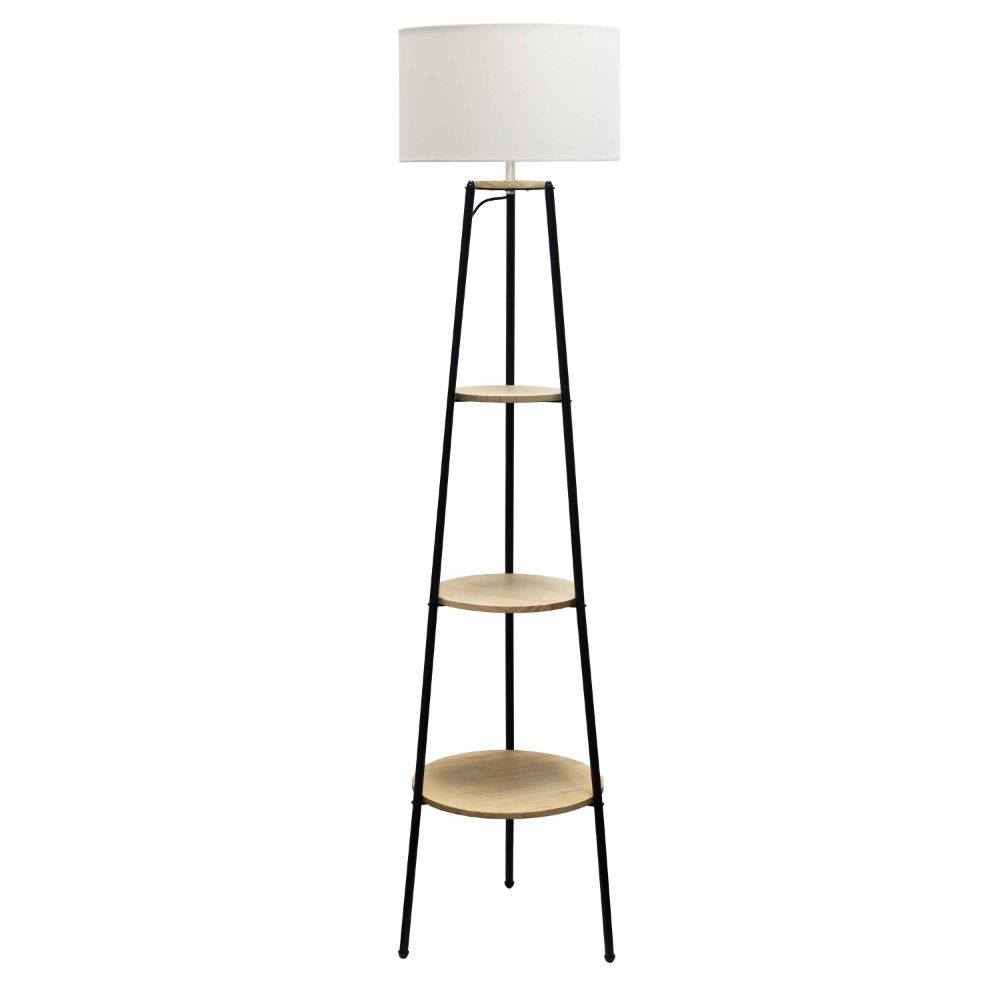All The Rages LF2015-LWD Simple Designs 62.5" Tall Modern Tripod 3 Tier Shelf Standing Floor Lamp with White Drum Fabric Shade 