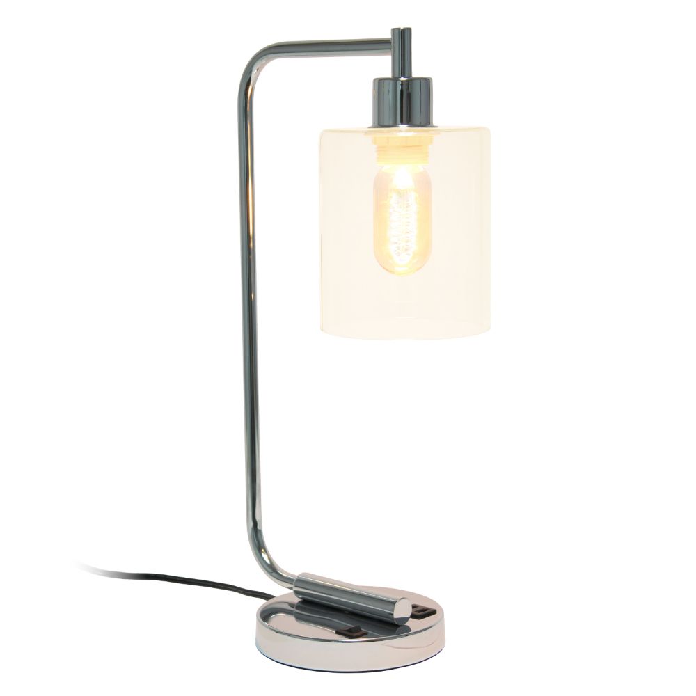 All The Rages LHD-2002-CH Lalia Home Modern Iron Desk Lamp with USB Port and Glass Shade, Chrome