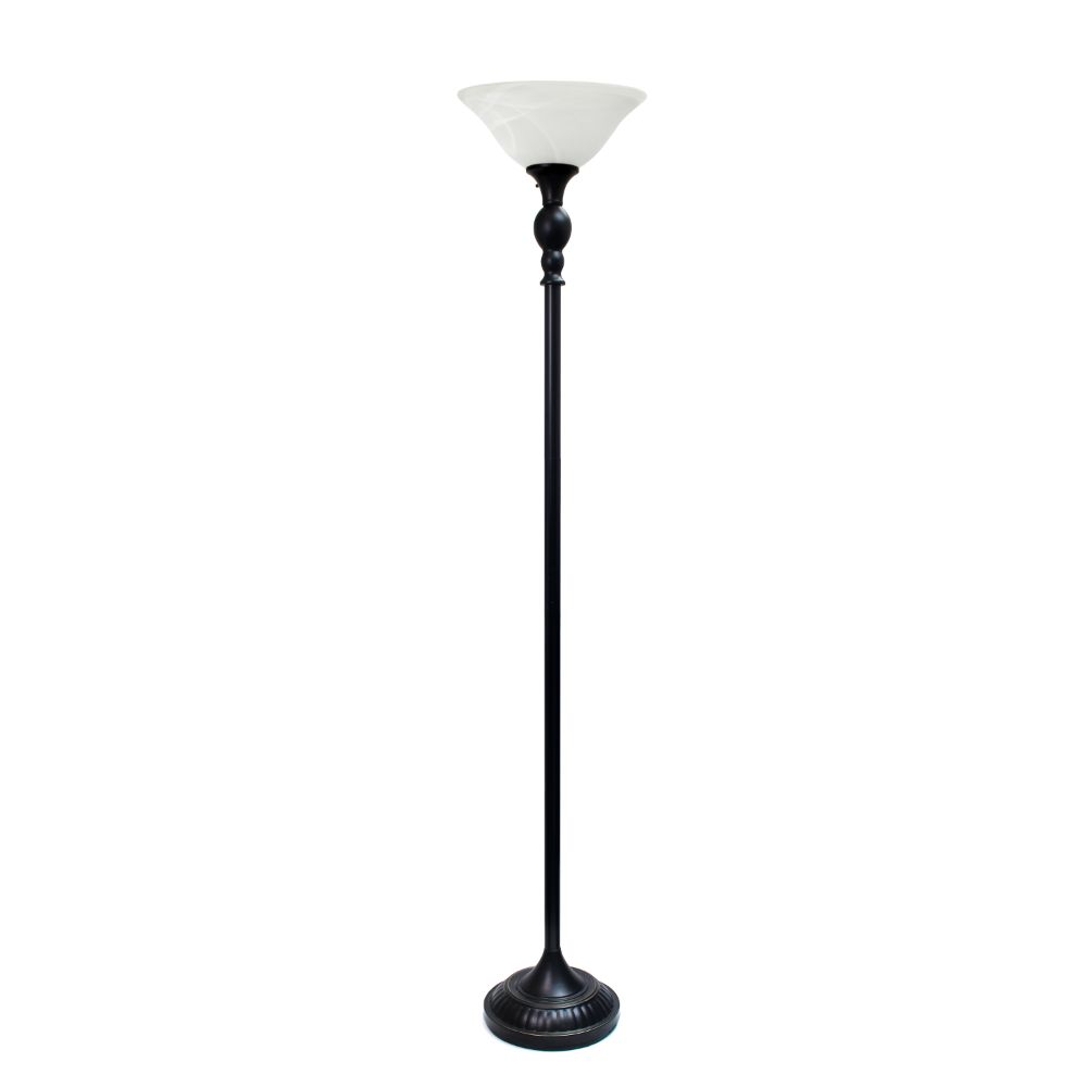 All The Rages LHF-3001-RB Lalia Home Classic 1 Light Torchiere Floor Lamp with Marbleized Glass Shade in Restoration Bronze / White