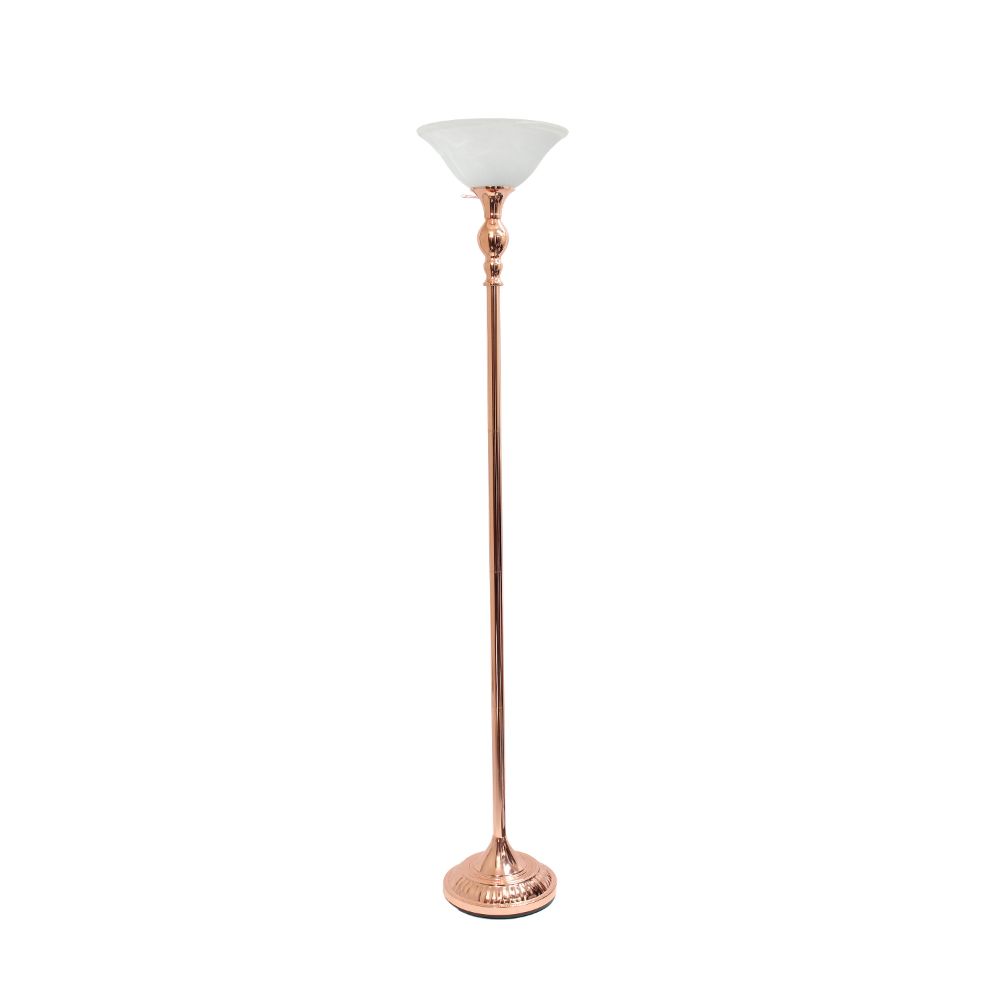All The Rages LHF-3001-RG Lalia Home Classic 1 Light Torchiere Floor Lamp with Marbleized Glass Shade in Rose Gold / White