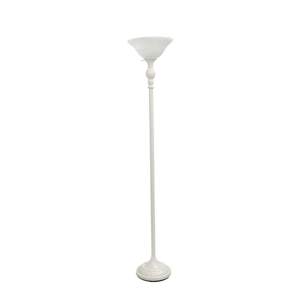 All The Rages LHF-3001-WH Lalia Home Classic 1 Light Torchiere Floor Lamp with Marbleized Glass Shade in White / White