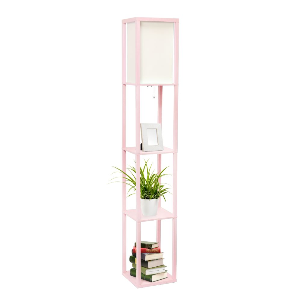 All The Rages LHF-3004-LP Lalia Home Column Shelf Floor Lamp with Linen Shade in Light Pink