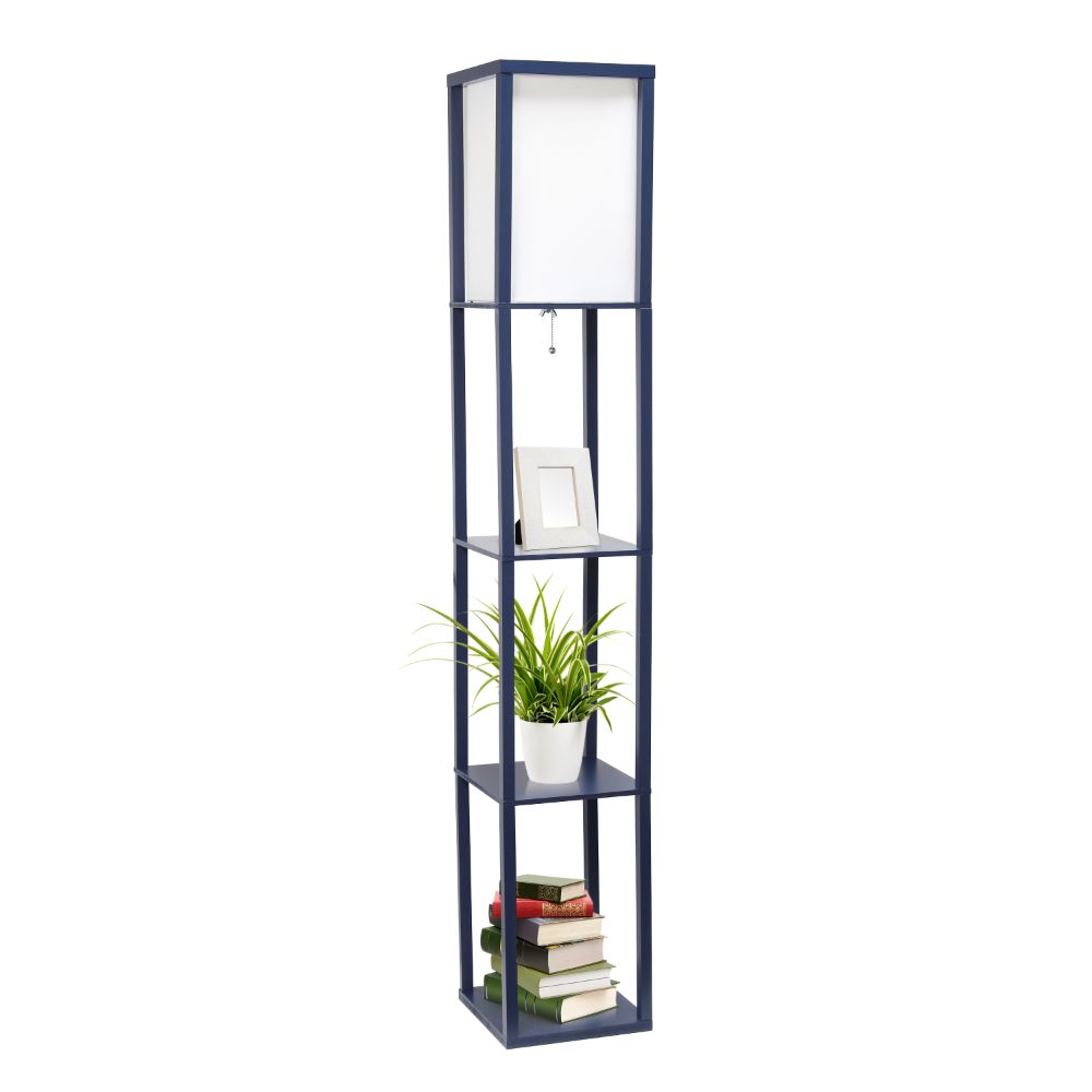All The Rages LHF-3004-NV Lalia Home Column Shelf Floor Lamp with Linen Shade in Navy