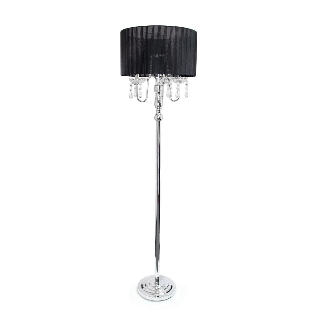 All The Rages LHF-4004-BK Lalia Home 62" Glamorous Chrome Cascading Crystal Floor Lamp for Living Room, Dining Room, Entryway, Office, Bedroom, Black Shade