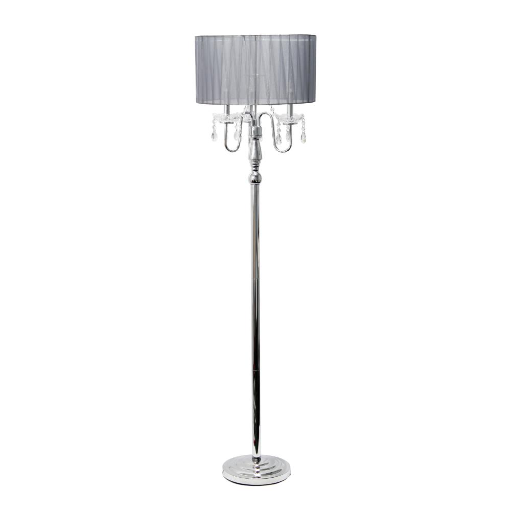 All The Rages LHF-4004-GY Lalia Home 62" Glamorous Chrome Cascading Crystal Floor Lamp for Living Room, Dining Room, Entryway, Office, Bedroom, Gray Shade