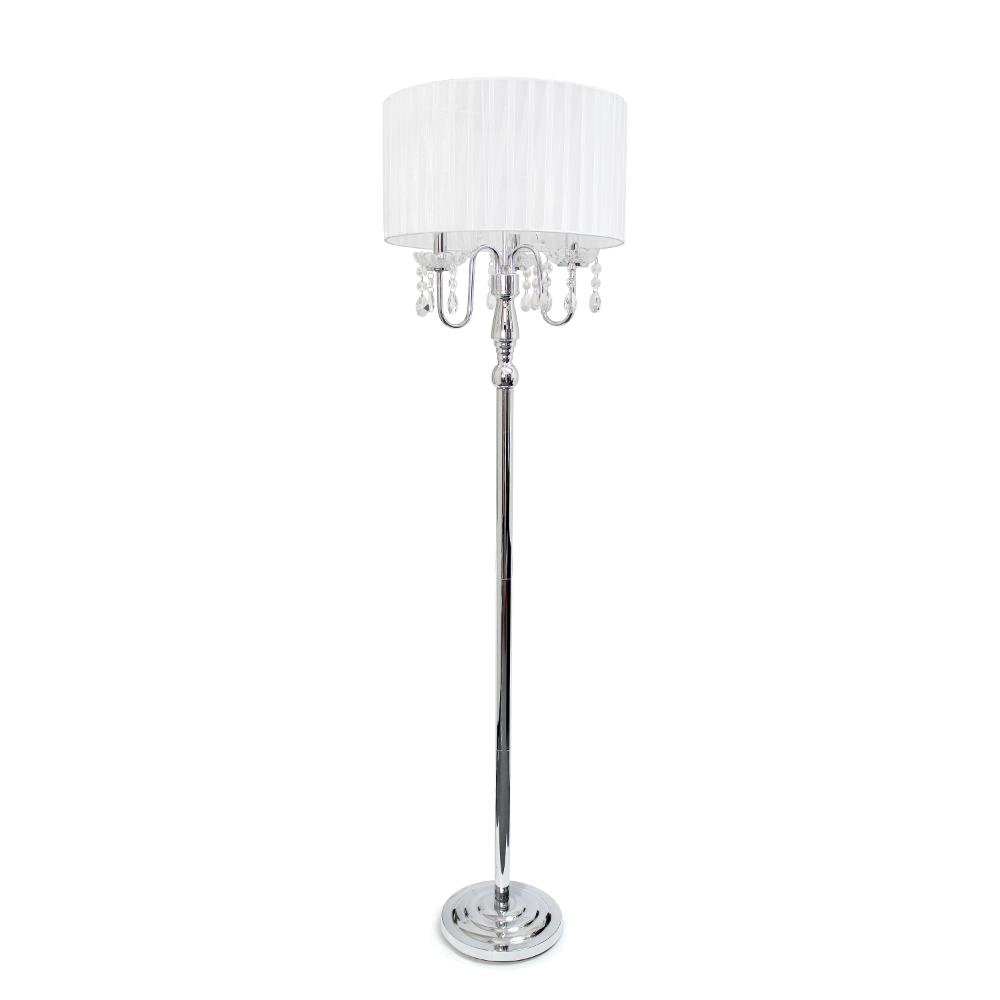 All The Rages LHF-4004-WH Lalia Home 62" Glamorous Chrome Cascading Crystal Floor Lamp for Living Room, Dining Room, Entryway, Office, Bedroom, White Shade
