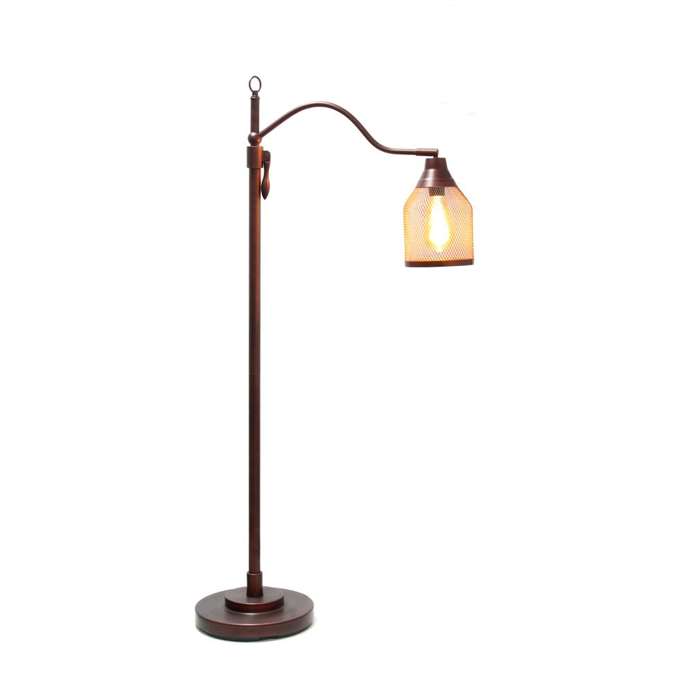 All the Rage LHF-5020-RB Vintage Arched 1 Light Floor Lamp with Iron Mesh Shade, Red Bronze
