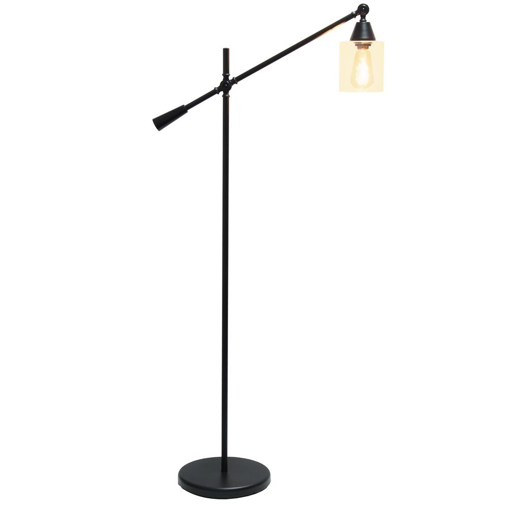 All the Rage LHF-5021-BK Swing Arm Floor Lamp with Clear Glass Cylindrical Shade, Black Matte