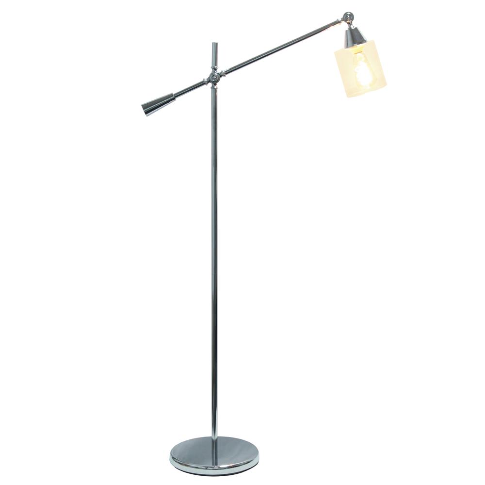 All the Rage LHF-5021-CH Swing Arm Floor Lamp with Clear Glass Cylindrical Shade, Chrome