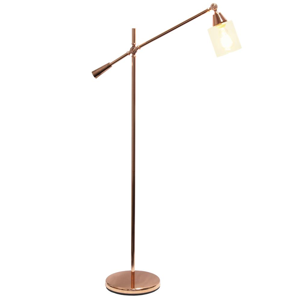 All the Rage LHF-5021-RG Swing Arm Floor Lamp with Clear Glass Cylindrical Shade, Rose Gold