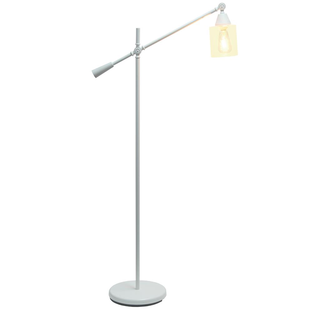 All the Rage LHF-5021-WH Swing Arm Floor Lamp with Clear Glass Cylindrical Shade, White